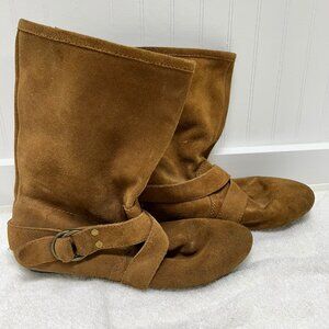 Steve Madden Brown Suede Slouch Mid Calf Boots with Ring Buckle - Size 8.5